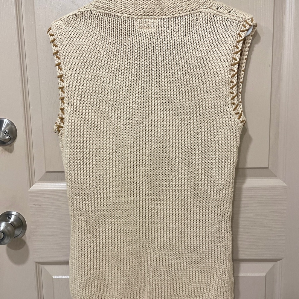 Rico Vintage 80’s-90’s Beige Brown Stitching Knit Button-Up Vest Cottagecore S - Picture 7 of 8